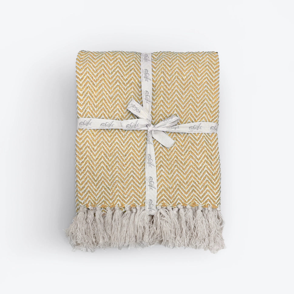 Chevron Herringbone Throw, 100% cotton, Mustard