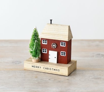 Red wooden Christmas house block