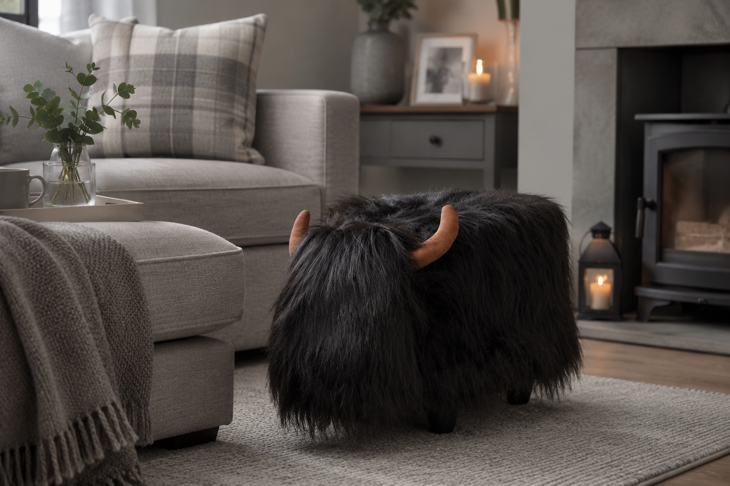 Carlos, Black Highland Cow Footstool