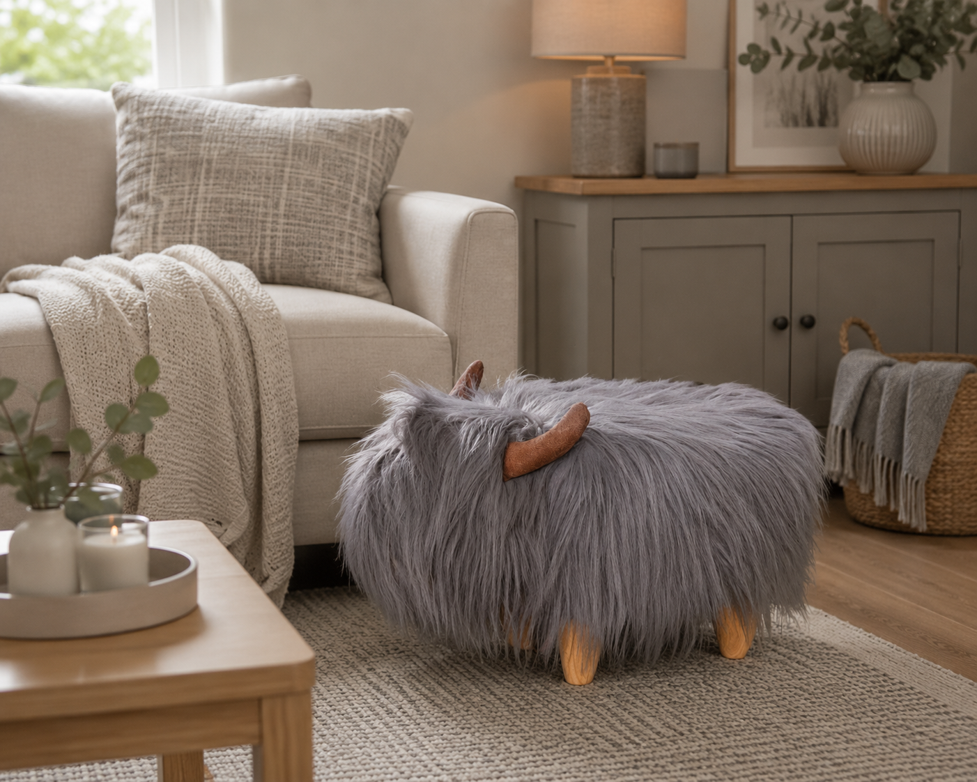 Georgette Grey Highland Cow Footstool