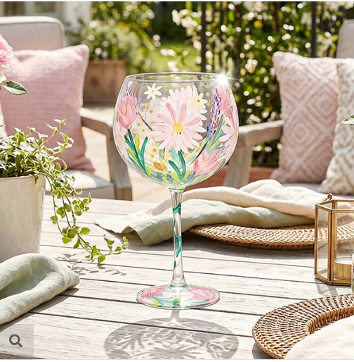 Hand Painted Gin Glass, Cottage Garden