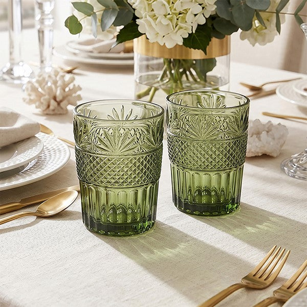Glass Tumblers, Set of 2 Green