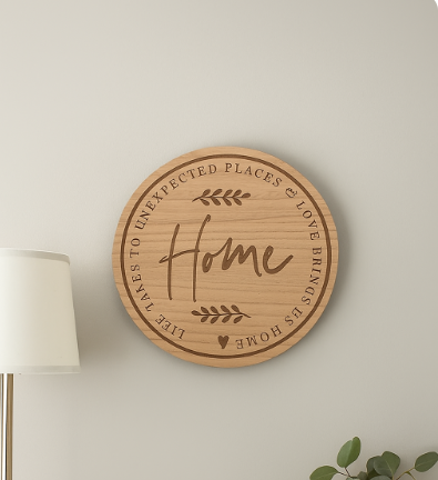 Home, Round Wooden Plaque