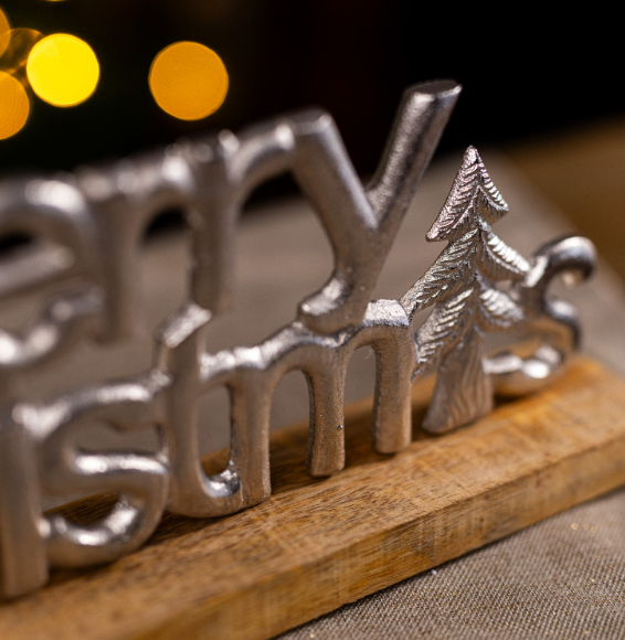 Silver Merry Christmas On Wood Base