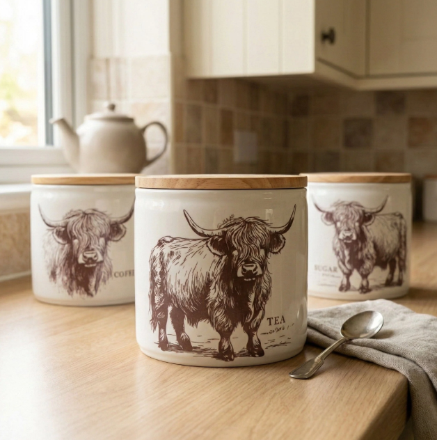 Highland Cow Tea, Coffee, Sugar Canisters