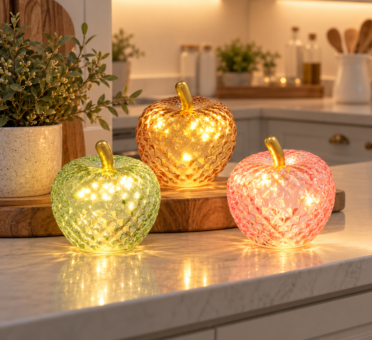 Diamond Cut LED Apple, 7cm, 3 colours