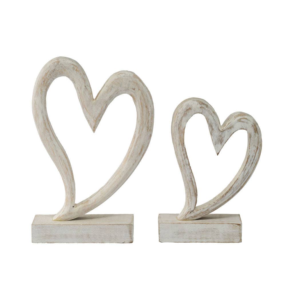 Decorative White Wooden, Hand-carved Heart