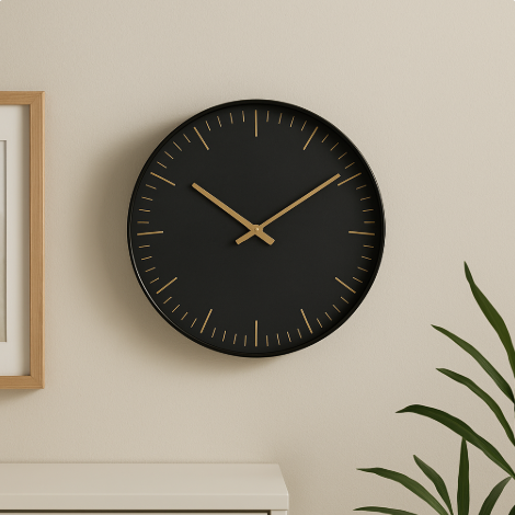 Black & Gold Clock 50cm