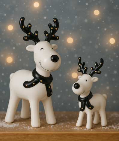 Black & White Ceramic Reindeer, 2 sizes