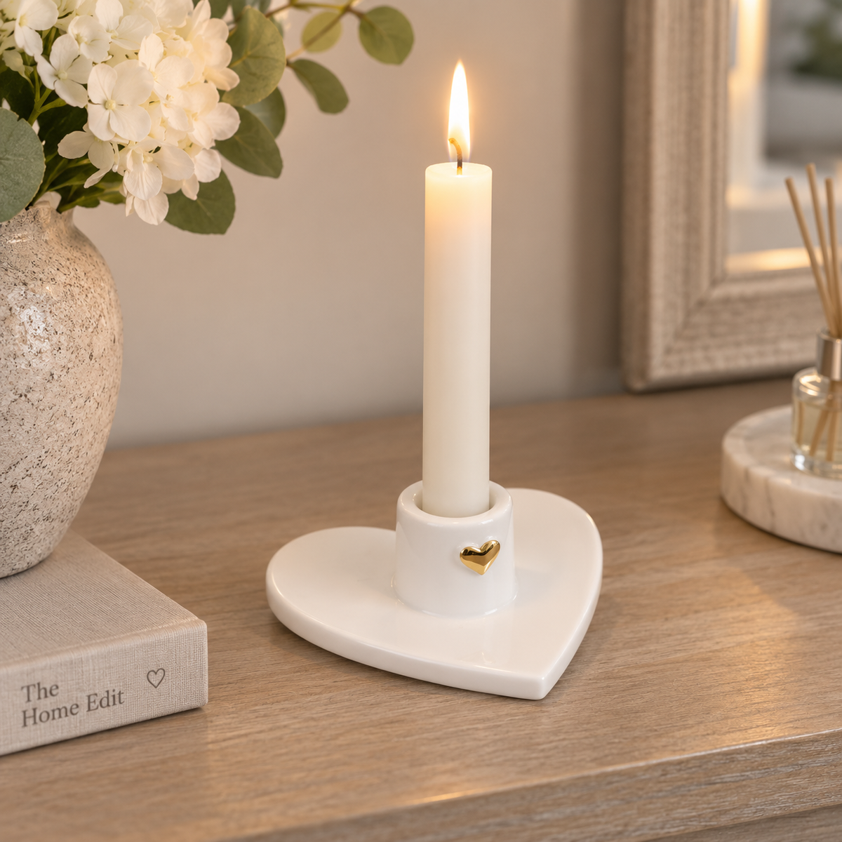Heart Candle Holder, with gold heart, 9cm