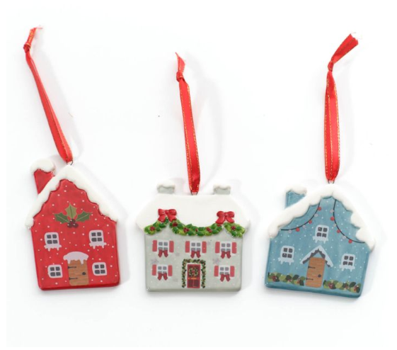 Ceramic Christmas House Hanger, 3 designs