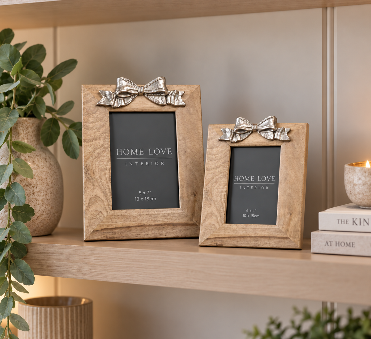Silver Bowed, Wooden Photo Frame, 2 sizes