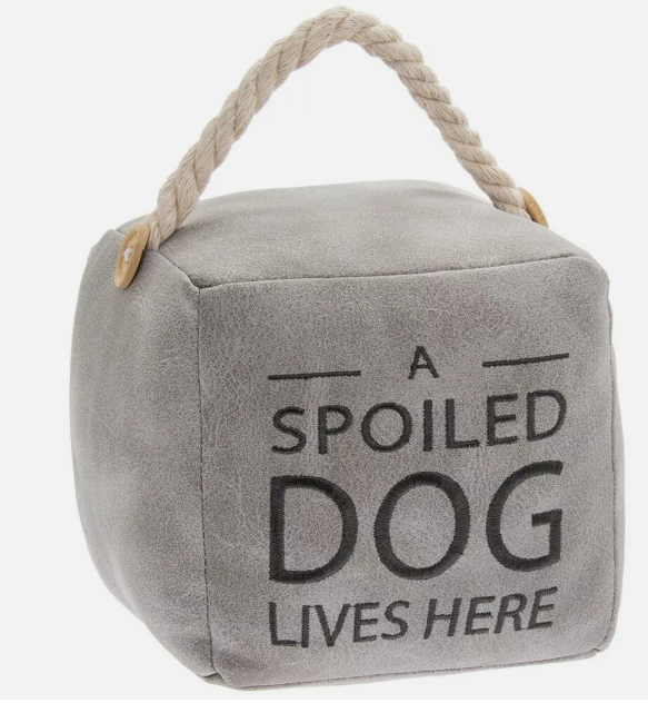 Grey Spoiled Dog Doorstop