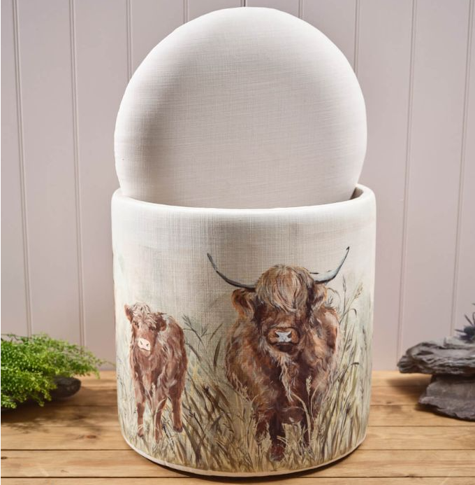 Highland Cow Fabric Storage Stool