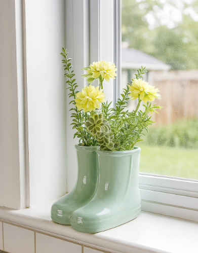 Sage Green Wellies, Chrysanthemums