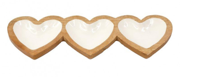 Wooden Heart Triple Nibble Tray