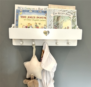 White Wooden Wallshelf with Hooks