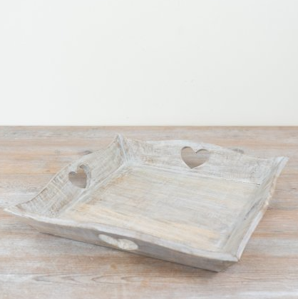 Rustic Wooden Heart Cut Out Tray, 36cm