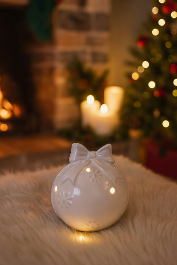 White LED Ceramic Bow topped Ball