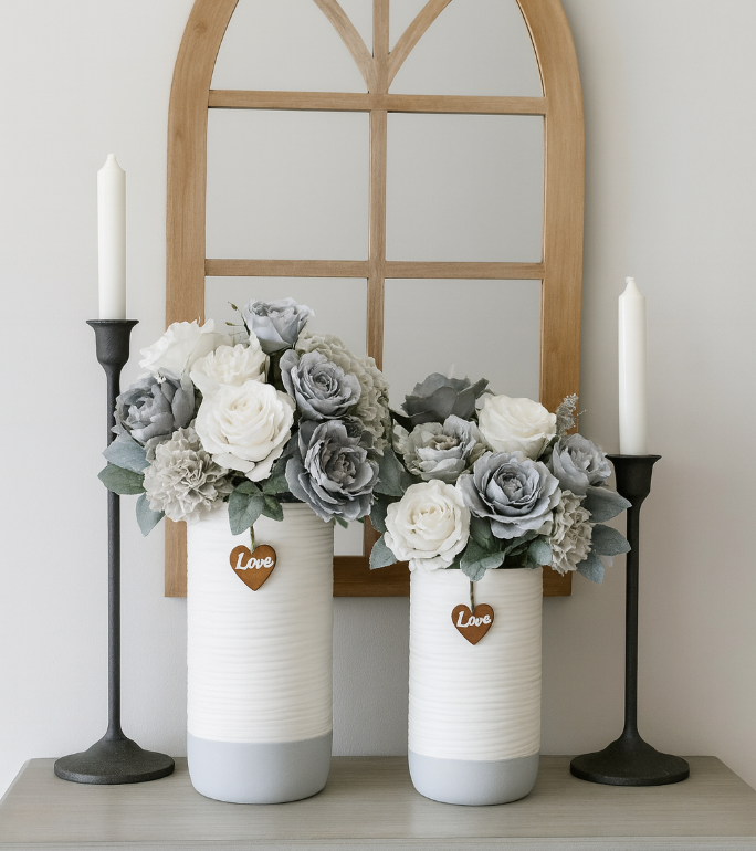 White & Grey Ridge Vase, 2 sizes