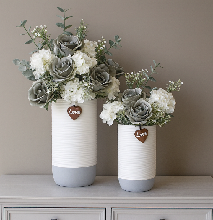 White & Grey Ridge Vase, 2 sizes
