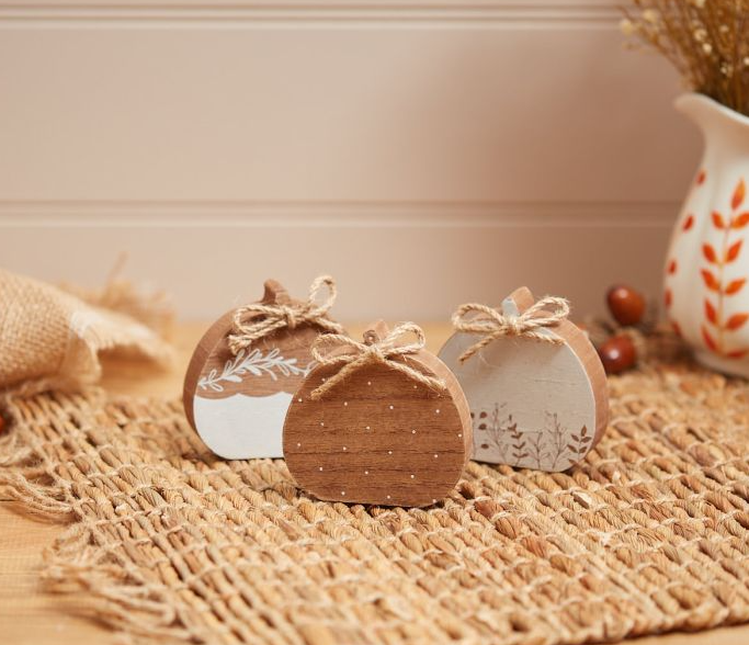 Mini Wooden Pumpkin With String, 3 designs