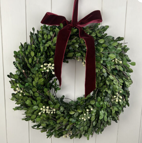 Mistletoe Wreath with Red Velvet Bow