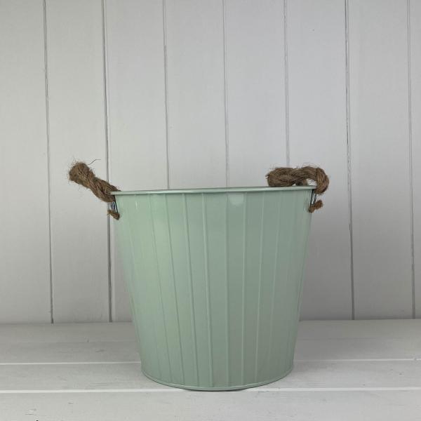 Sage Green Round Tapered Zinc Planter with Rope Ears