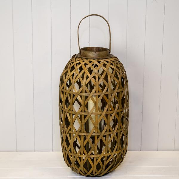 Medium Oval Bamboo Lantern with Glass Insert H55.5 D30cm