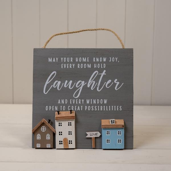 Grey Wooden Home Sign 'May Your Home Know Joy Every Room Hold Laughter and Every Window Open to Gr