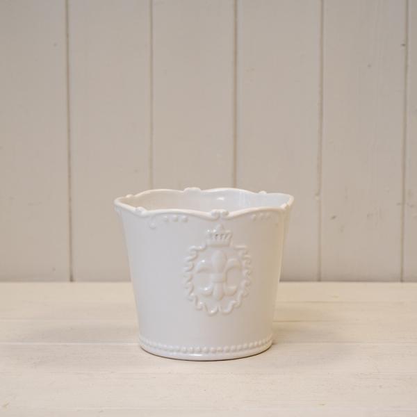 Large White Ceramic Pot TD14.5 Fleur De Lis