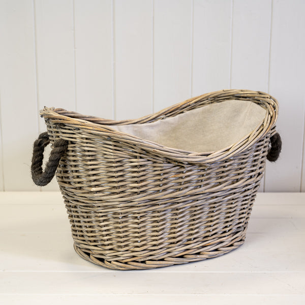 Oval Log Basket with Rope Handles T44x30xH20/27xB33c23cm Weight-1368g