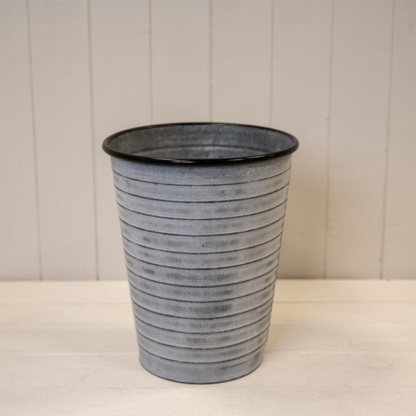 23cm Vintage Whitewashed Garden Long Tom Planter (ribbed) TD23cm H27.5cm BD15.5cm with Draniage Ho
