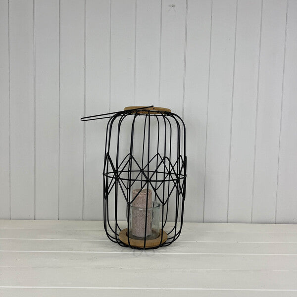 Lantern with 10X10 glass in black colour TD14 xH40/TH59 Max 25cm glass size TD10 xH10cm Weight-13