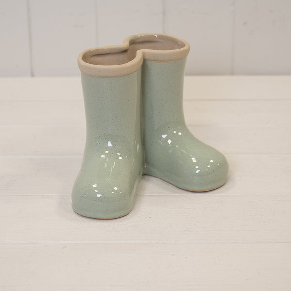 Sage Green Ceramic Wellingtons Vase Small 15.9cm x 12cm x 12.5cm