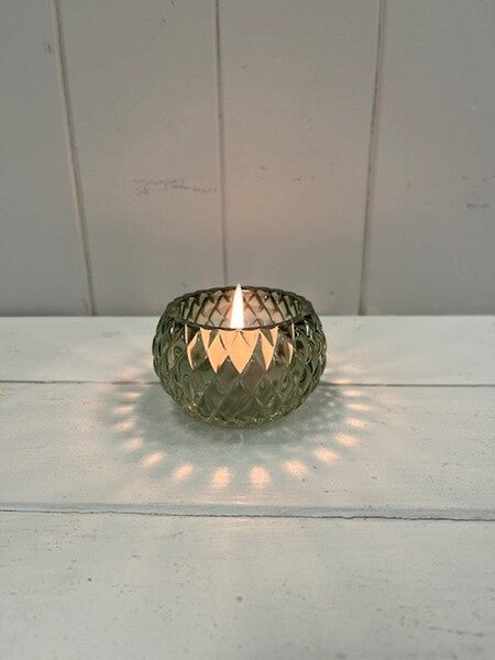 Vintage Green Diamond Pattern Tealight Holder 7cm x 7cm x4.2cm
