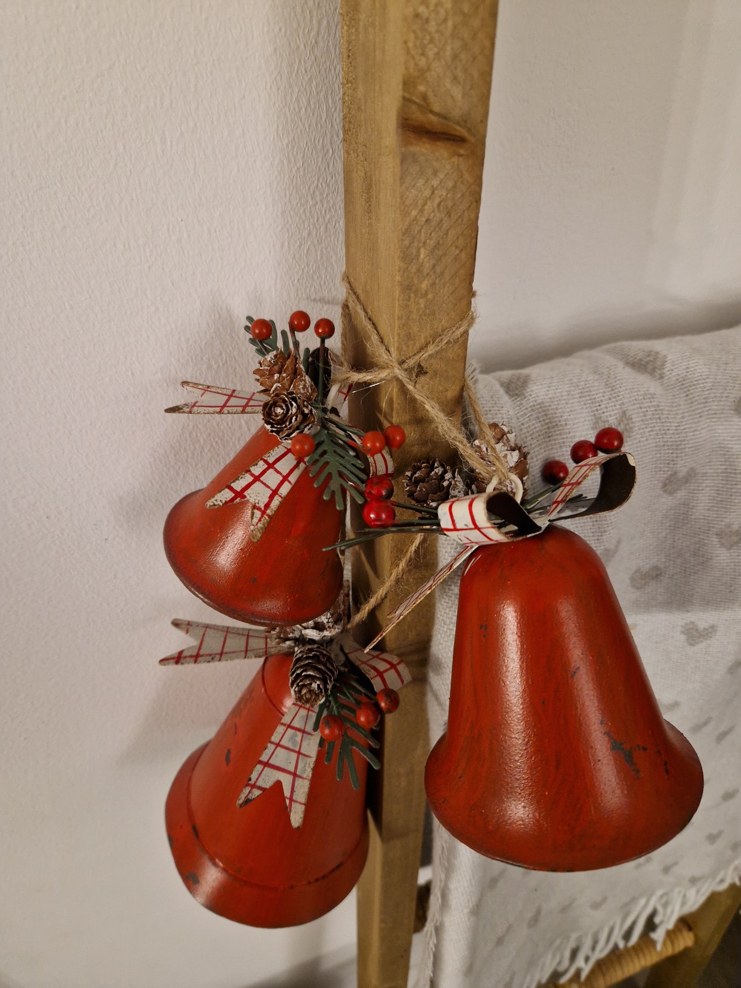 Red Metal Tartan Bow Bell, 3 sizes