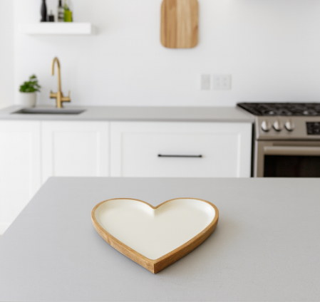 White Wooden/Enamel Heart Shaped Dish