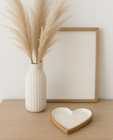 White Wooden/Enamel Heart Shaped Dish