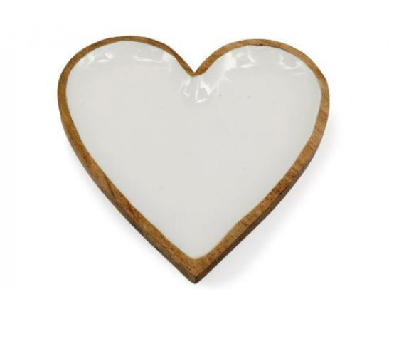White Wooden/Enamel Heart Shaped Dish