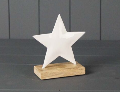White metal star on wood base