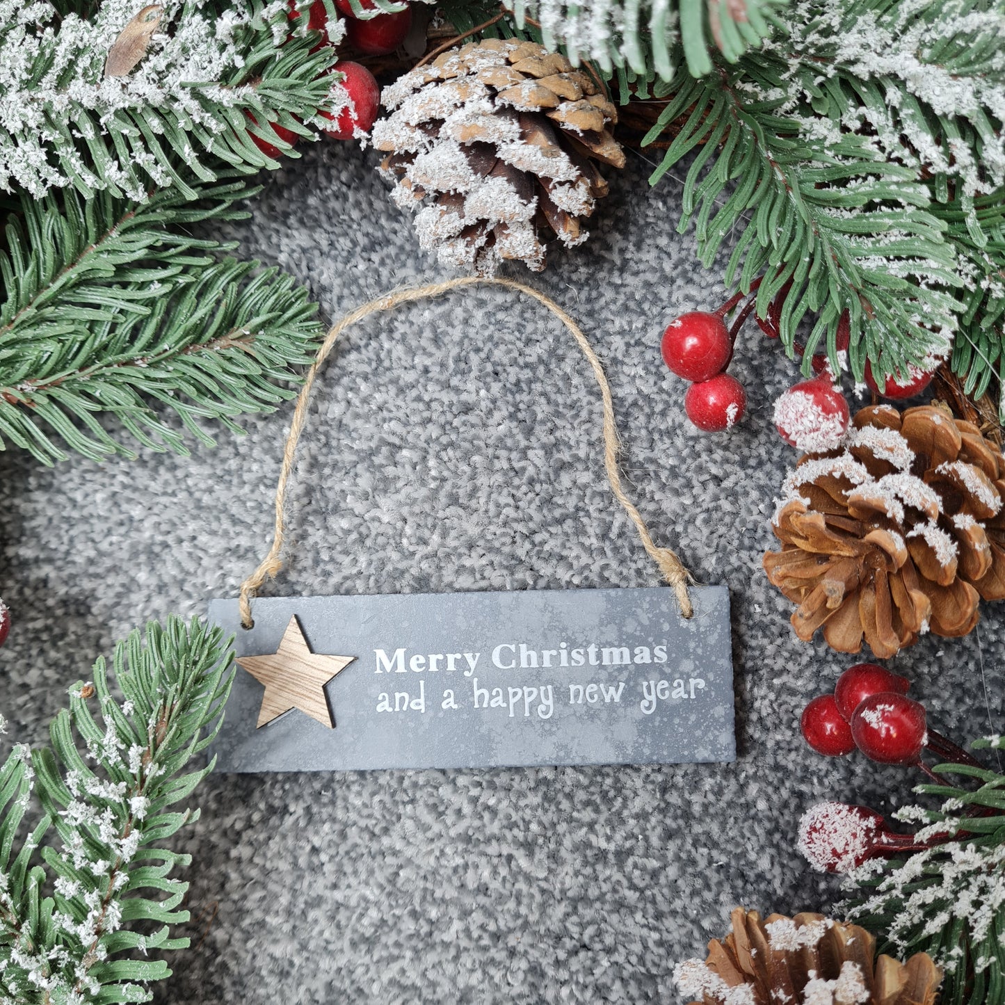 Hanging Grey Festive Plaque