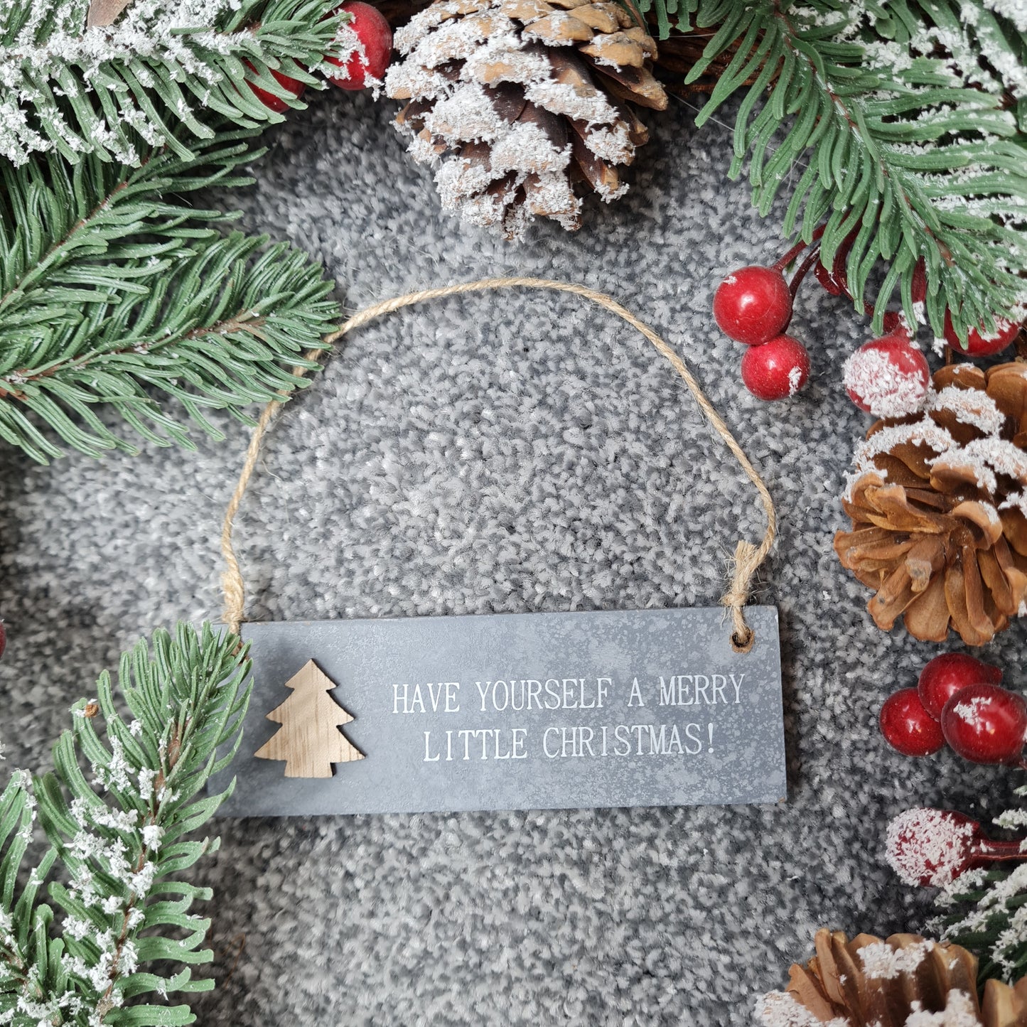 Hanging Grey Festive Plaque