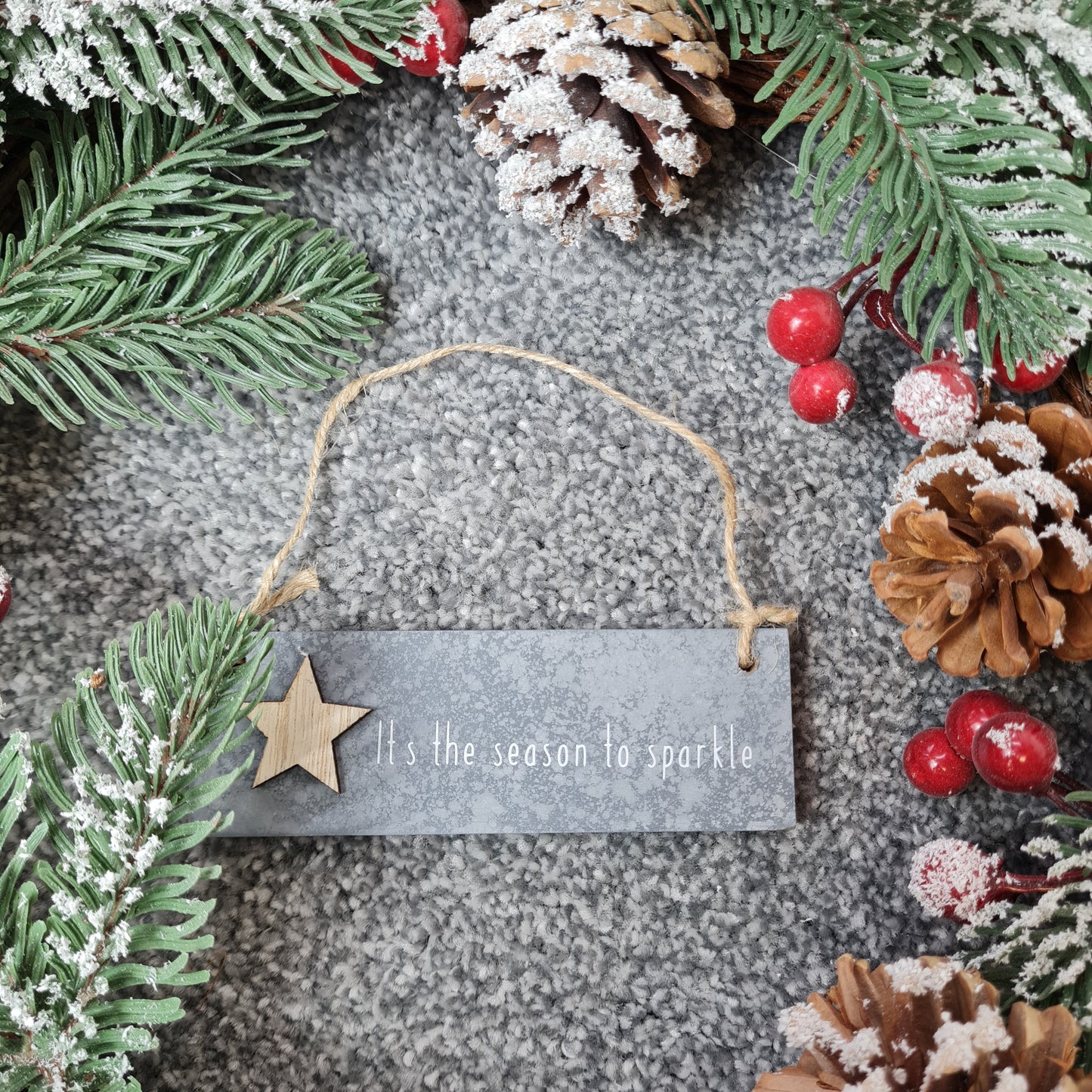 Hanging Grey Festive Plaque