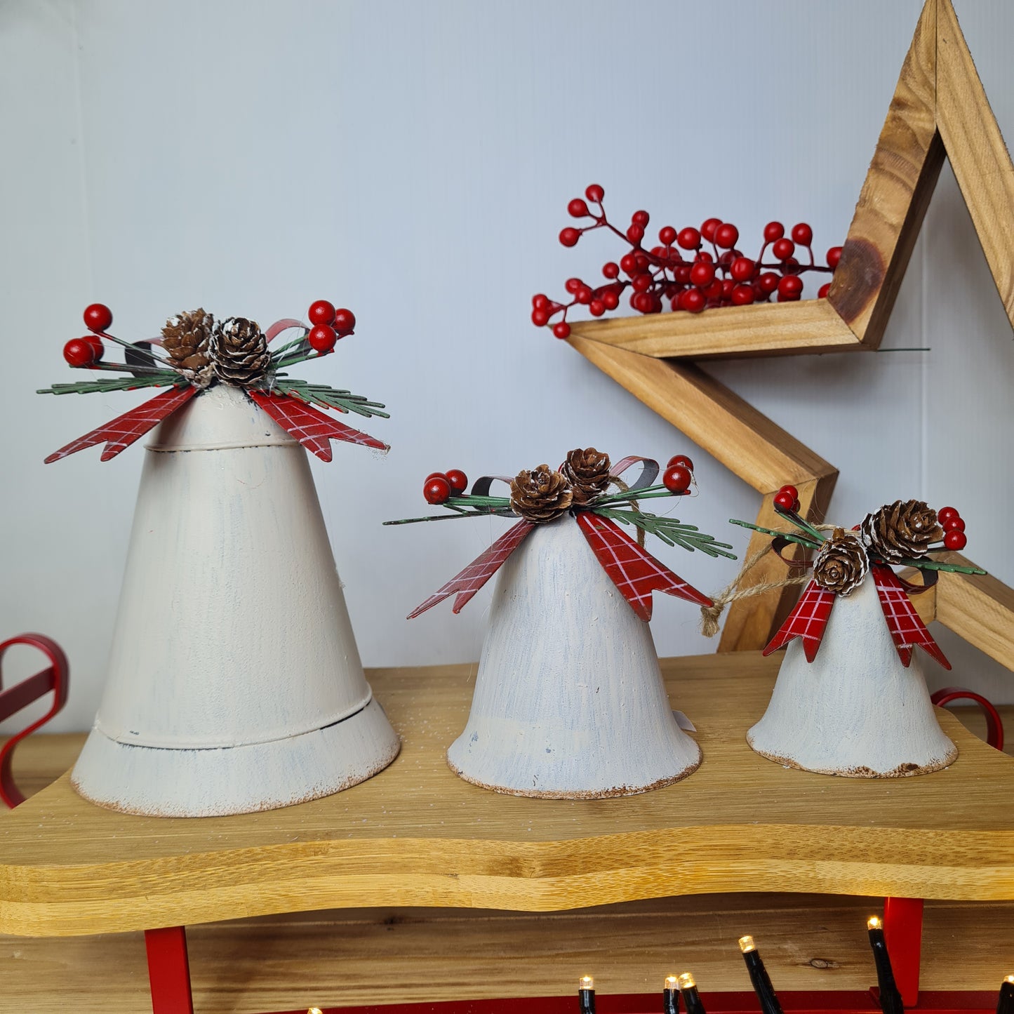 White Metal Tartan Bow Bell, 3 sizes