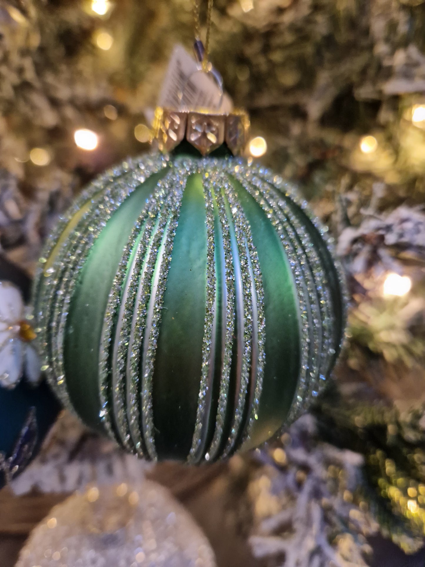 Green glitter stripe Bauble