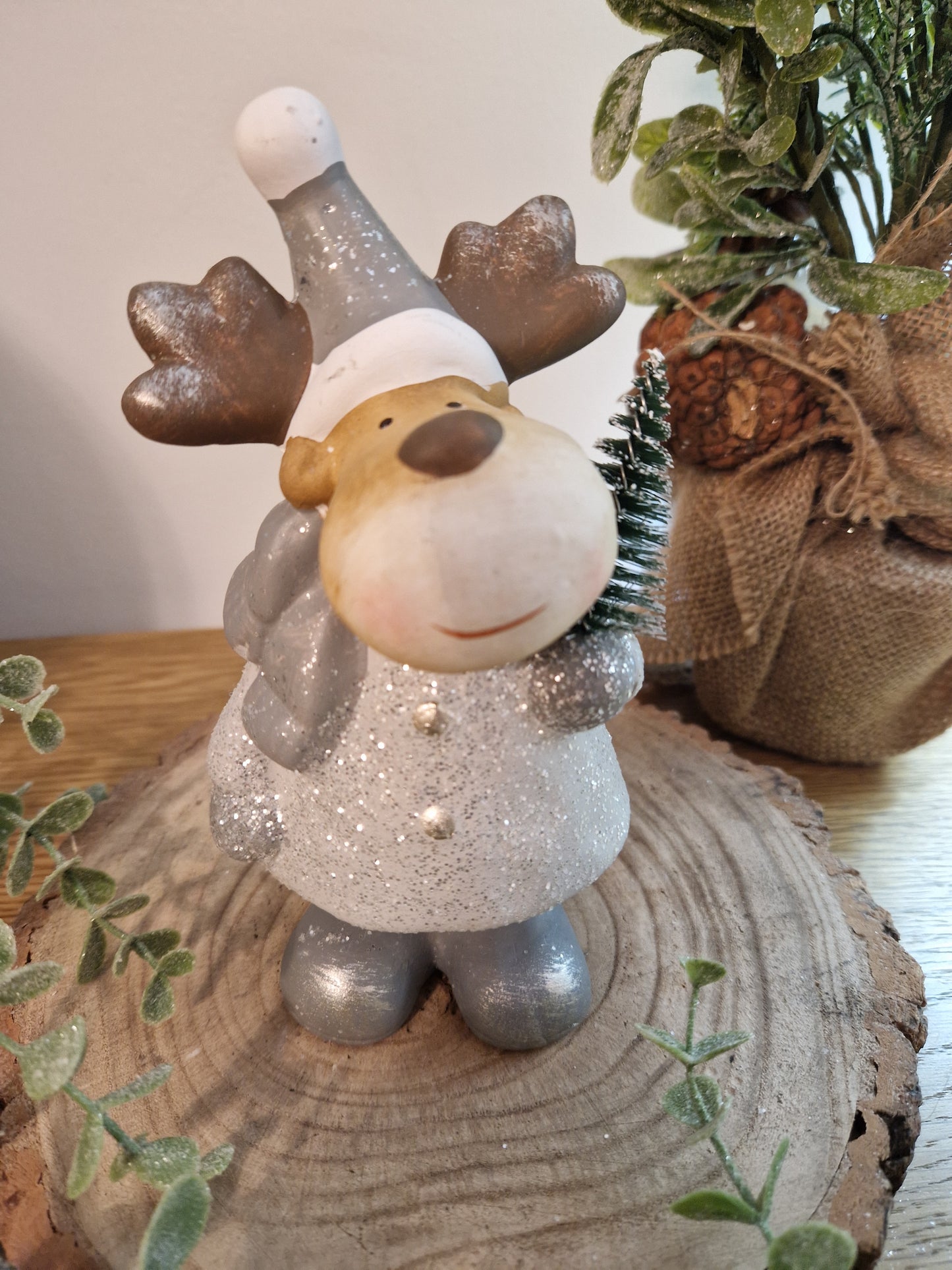 Ceramic Reindeer With Tree, 17cm
