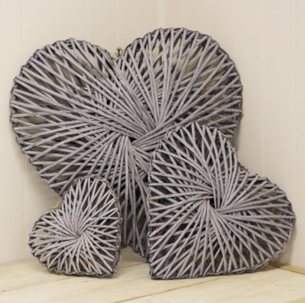 Rattan Heart Grey Wash, Various Sizes