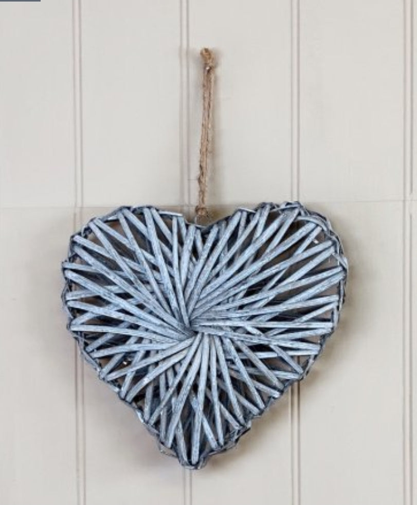 Rattan Heart Grey Wash, Various Sizes