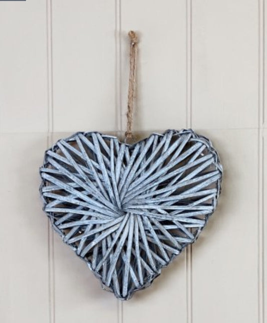 Rattan Heart Grey Wash, Various Sizes